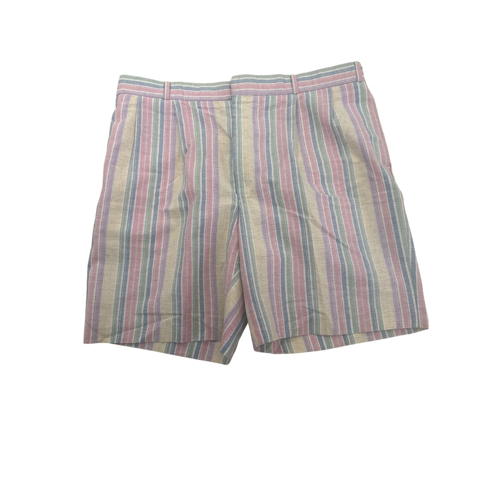 Otters Creek Mens Vintage Pleated Striped Shorts Pastel Pink Blue Multi Color 38
